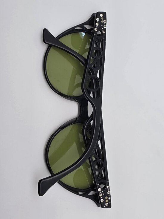 1950’s Black Rhinestone Frame G-15 Green Glass Lens Vintage Cat Eye Sunglasses main image 8